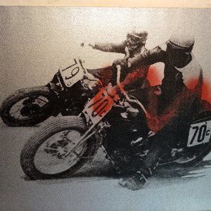 Motorcycle Racing Screenprint / Painting ORIGINAL ARTWORK 16 x 20